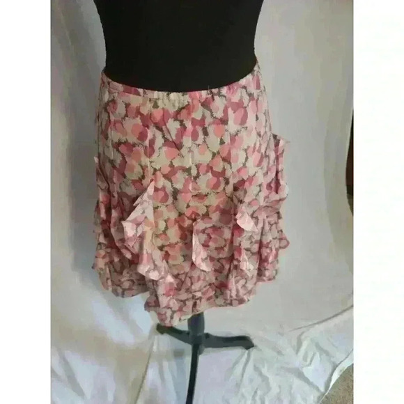 Garnet Hill Skirt size 14 Pink Floral Ruffled Silk Skirt - Picture 4 of 7
